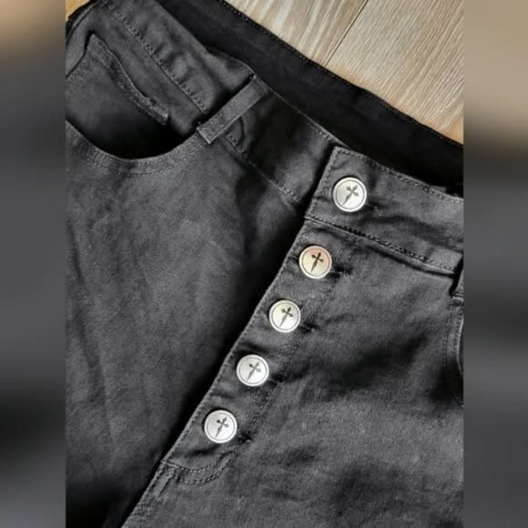 Ravens Cross black skinny jeans from Killstar LARGE buttons with cross pattern - Picture 4 of 5